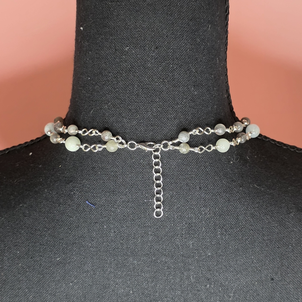 Elegant Snow Quartz Heart Necklace with Moonstone & Morganite - Picture 2 of 6